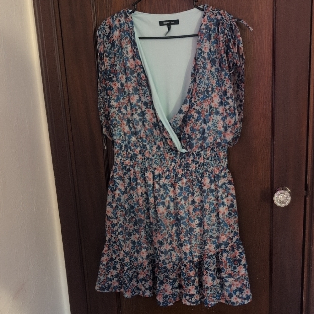 BCBG Paris Deep V Floral Mini Dress Size XL